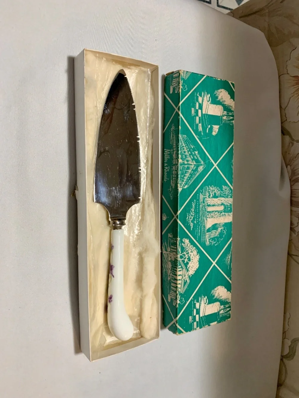 Vintage Gentry Stainless Serrated Knife Sheffield with Floral Ceramic Handle